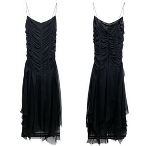 Whimsigoth Y2K La Bottega Silk Dress Size Small Black Asymmetrical Ruched HOCO